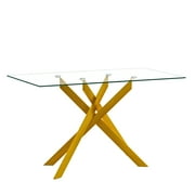 51.18 Rectangular Glass Dining Table, Holaki Modern Tempered Glass Kitchen Table with Sturdy Metal Legs, Dinning Room Table for Home Dinner, Gold