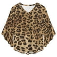 thumbnail image 4 of Leopard Print Brown Women's V-Neck Blouse With 3/4 Ruffled Bell Sleeves Casual Top Ladies Blouses, 4 of 7