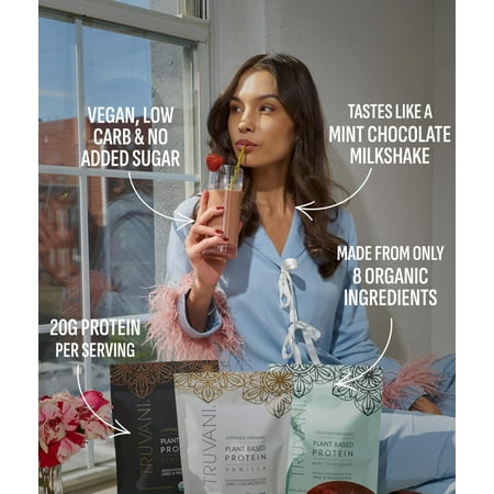Truvani Vegan Pea Protein Powder | Mint Chocolate | 20g Organic Plant Based Protein | 20 Servings | Keto | Gluten & Dairy Free | Low Carb | No Added Sugar