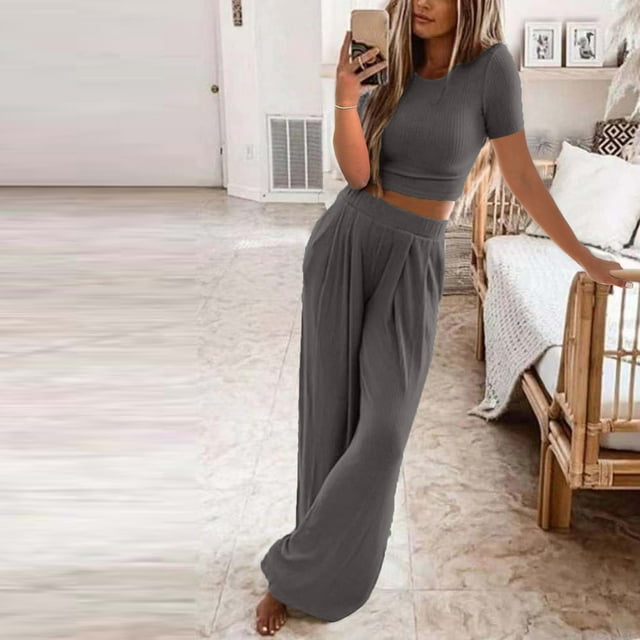 Ensembles de 2 Pcs zanvins pour Femmes T-Shirts d'Été à Manches Courtes à Col Rond pour Femmes Pantalons Longs Vêtements d'Intérieur Confortables