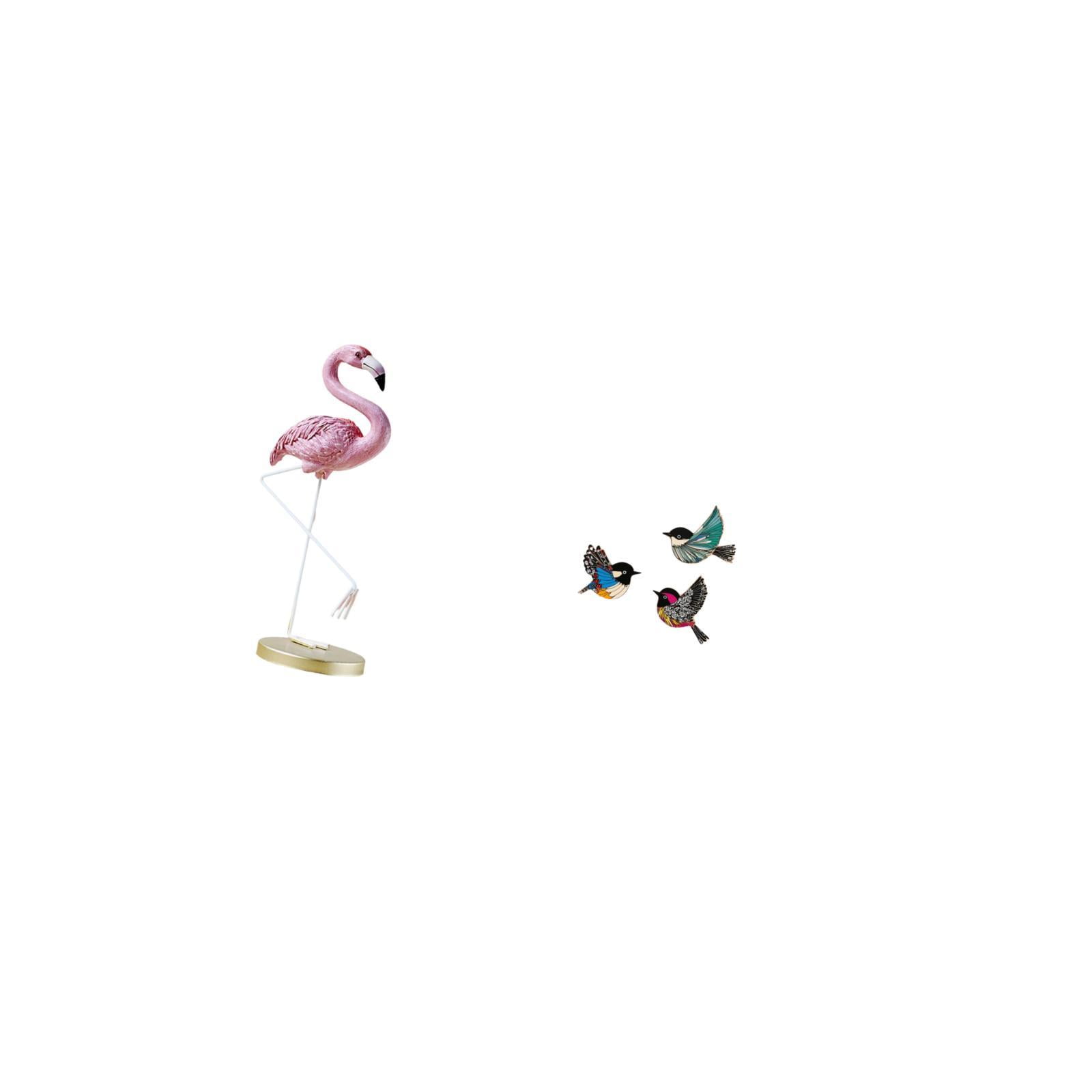 CoudarTitie Flamingo Resin Bird Sculpture Modern Art Garden Figurine with Metal Stand and Wooden Flying Birds Wall Hanging Signs for Home Decor Study Room Farmhouse