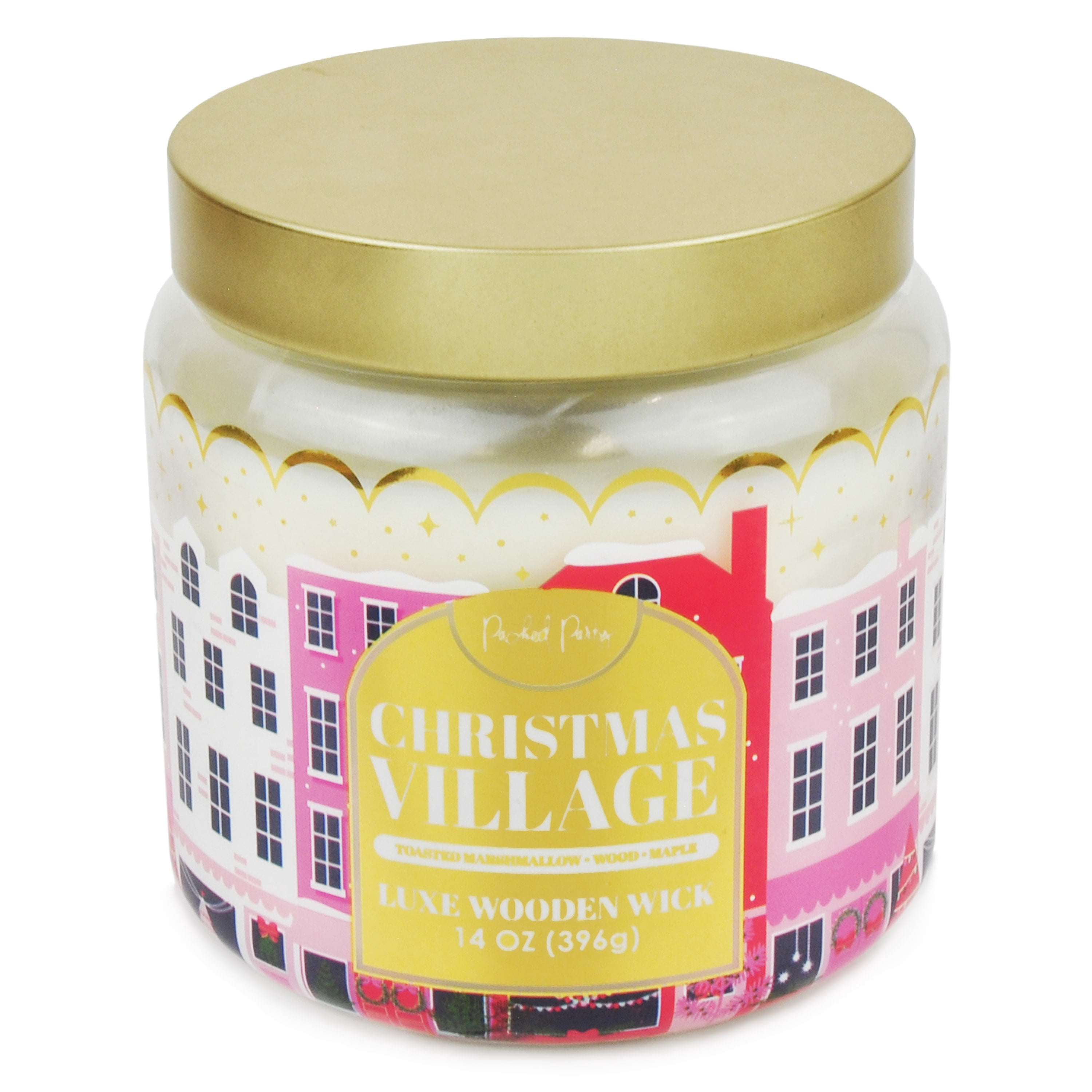 Packed Party Christmas Village Candle with Wood Wick, 14-Ounce