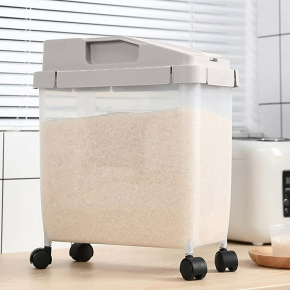 LPSSTORE Large Airtight 20Lb Rice Container Food Storage Cereal Container Pet Dog Food Container with Wheels + Measuring Cup Flour Grain Container for Household