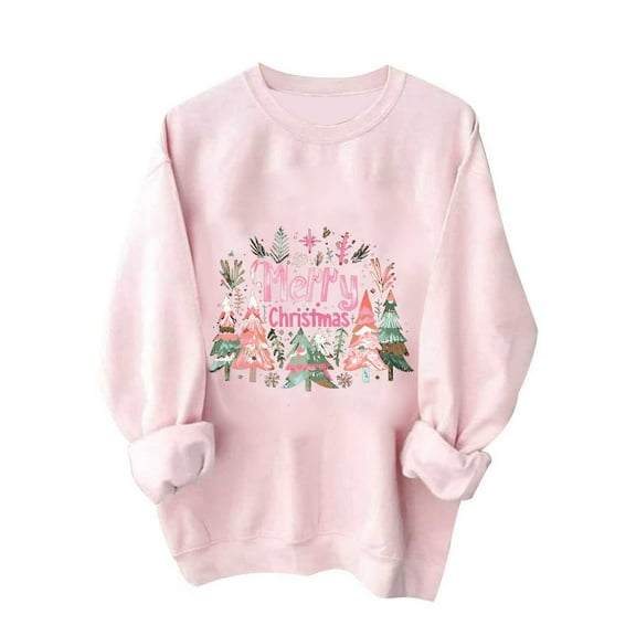 Cavosen Christmas Sweater Tops for Women Crew Neck Long Sleeve Ugly Pullover Letter Graphic Solid Stretch Drop Shoulder Blouses Party Shirt Tops