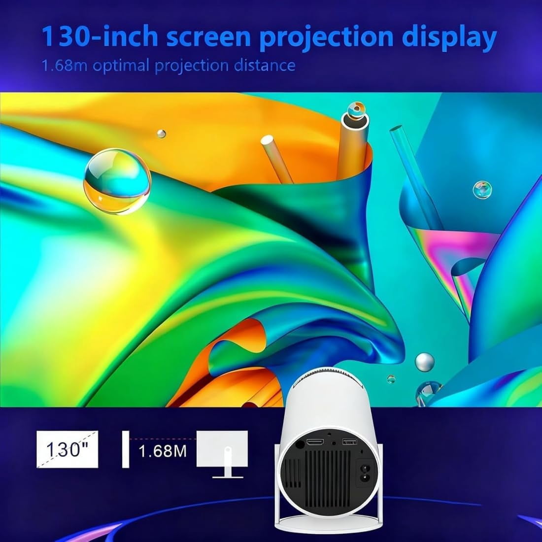 Vistacast Mini 210° Smart Projector With Extra Large-Screen Display, Portable 4K Smart MovieProjector, Android 11.0 Built-in Streaming, WiFi 5G+Bluetooth,Auto Vertical Keystone,for Home&Outdoor (1pc)