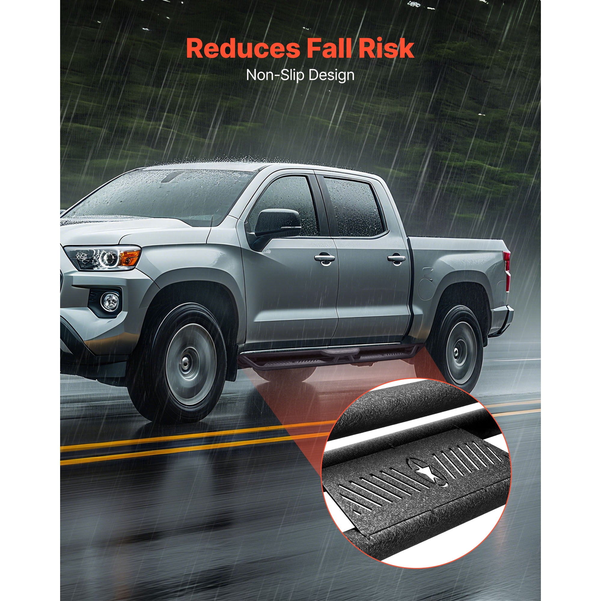 KFFKFF 6-Inch Side Steps for 2005-2023 Toyota Tacoma Double Cab, Black Carbon Steel Nerf Bars, 550 lbs Capacity, Durable Non-Slip Surface with Anti-Rust Coating