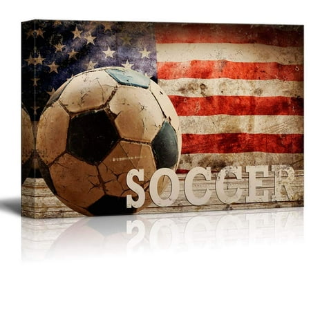 Soccer Canvas Art - wall26 - Soccer Americana - Patriotic Futbol Sport Grunge Flag - Canvas Art Home Decor - 24x36 inches