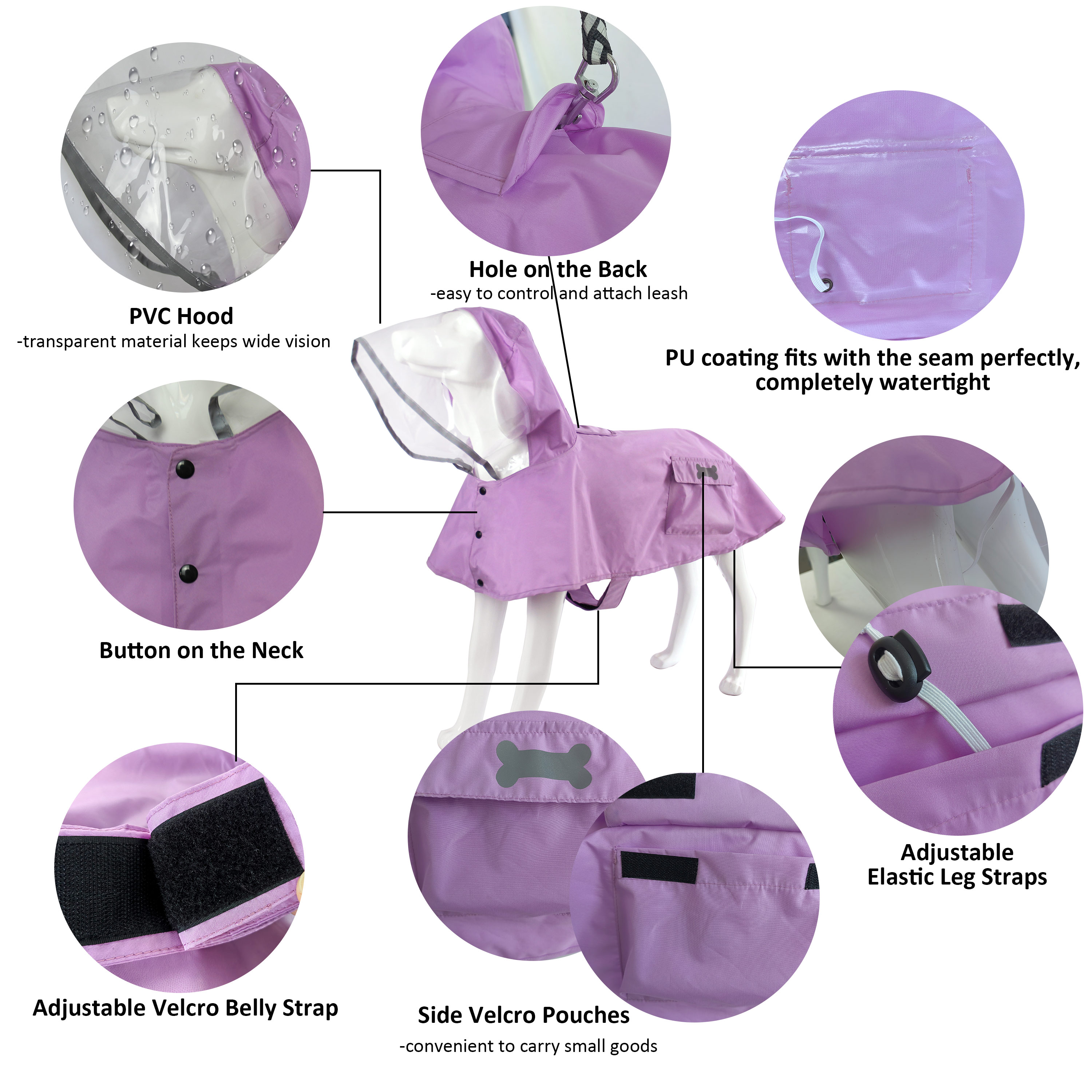 MAMORE Waterproof Dog Raincoat with Reflective Hood photo 3