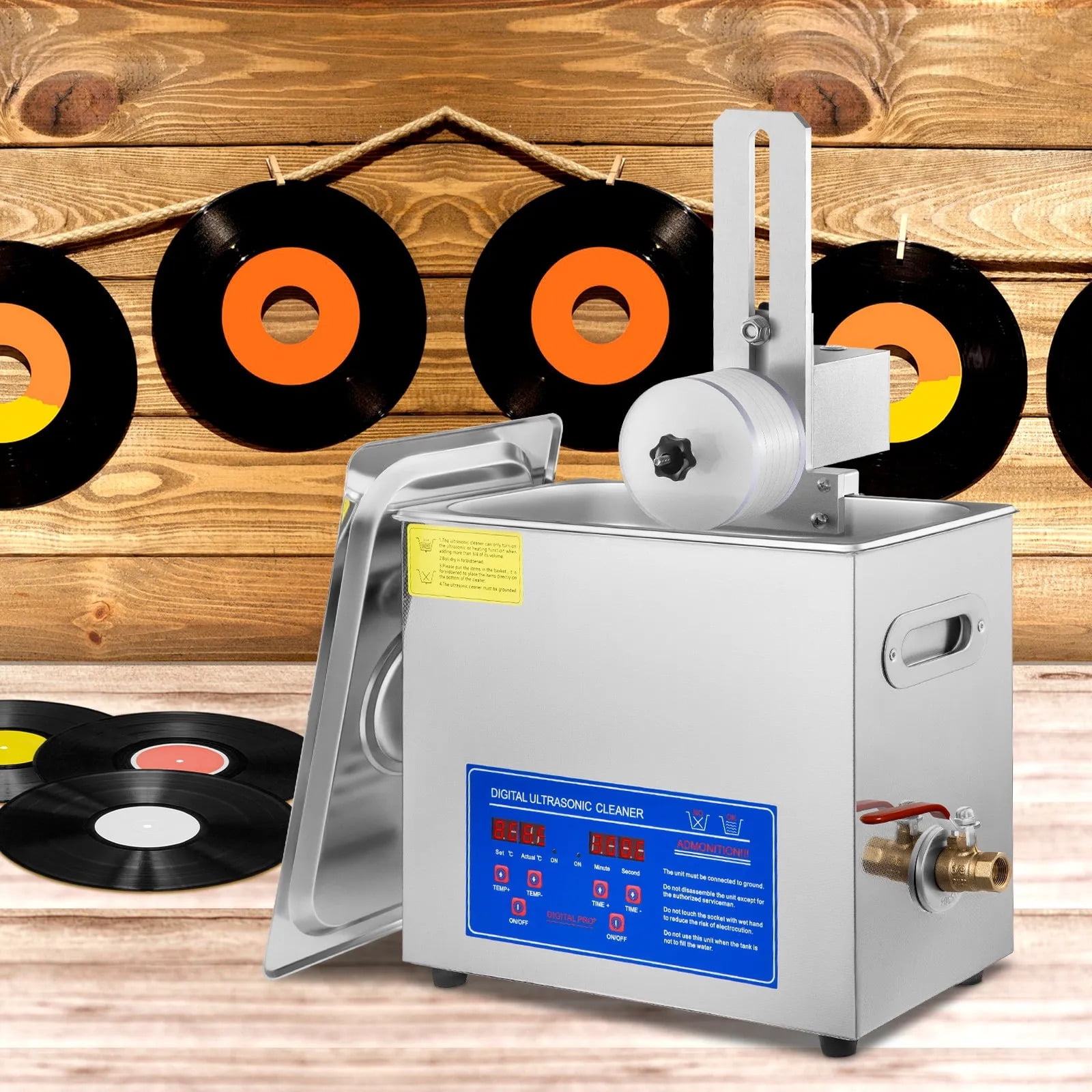 SIHAO 6L 40kHz Ultrasonic Vinyl Cleaner 7-12 Inch 8 Records Ultrasonic Vinyl Cleaning Machine 180W Ultrasonic Records Cleaner Stainless Steel Tank w/ Heater & Timer