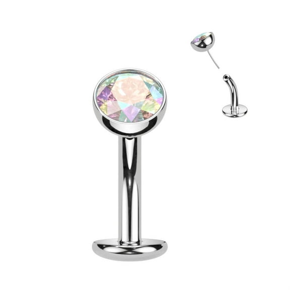 Titanium Belly Ring 14 Gauge 5/16" (8mm) Floating Convex Base  CZ Gem