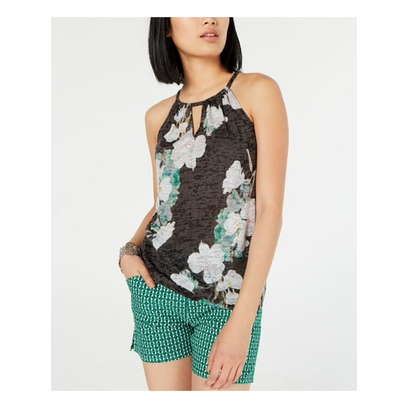INC Womens Black Floral Sleeveless Halter Top  Size S