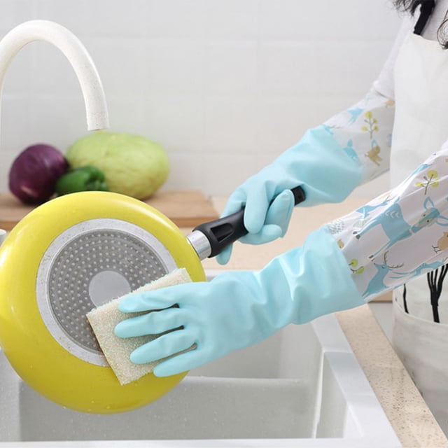 Guantes de Látex de Goma Impermeables para Lavavajillas, 2 Pares, Puños Medianos de 48 Cm de Largo con Forro Flocado, Palma En Relieve, Antideslizantes, para Limpieza de Cocina, Lavandería, Jardinerí