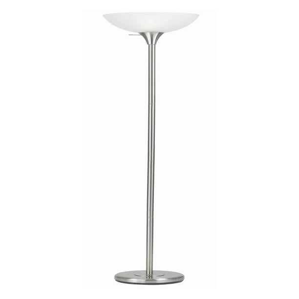 3 Way Torchiere Floor Lamp With Frosted, Ellery Brushed Steel Tree Torchiere 3 Light Floor Lamp