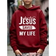 thumbnail image 3 of Boy's Casual Hoodies, JESUS SAVED MY LIFE Print Pullover Casual Long Sleeve Comfy Trendy Sweatshirt For Outdoor, 3 of 8