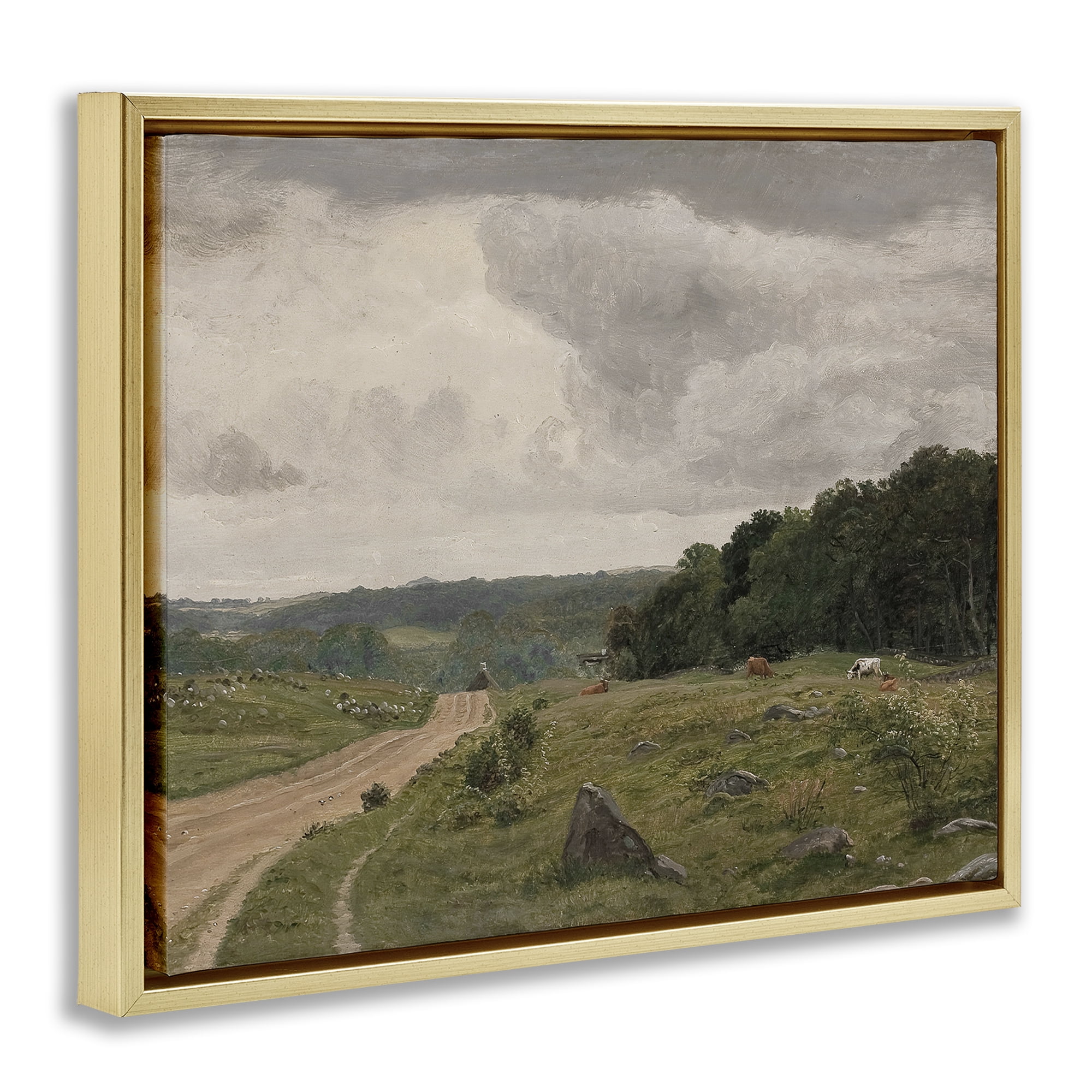Stupell Industries To The Country Landscape Landscape Painting Gold Floater Framed Art Print Wall Art, 21 x 17
