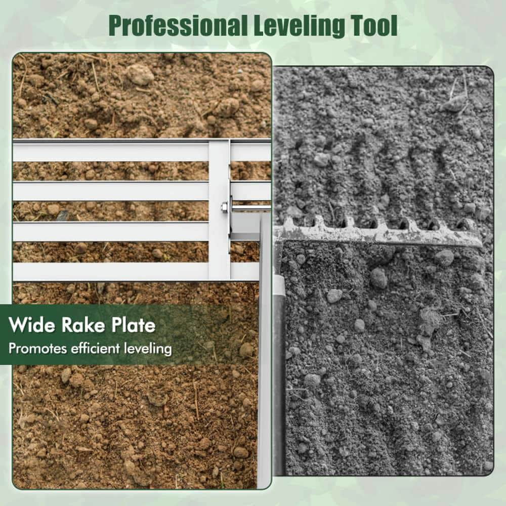 Demifill 46 x 10 Inch Lawn Leveling Rake for Outdoor as Patio, Garden, Backyard, Heavy Duty Lawn Level Tool for Soil, Silver
