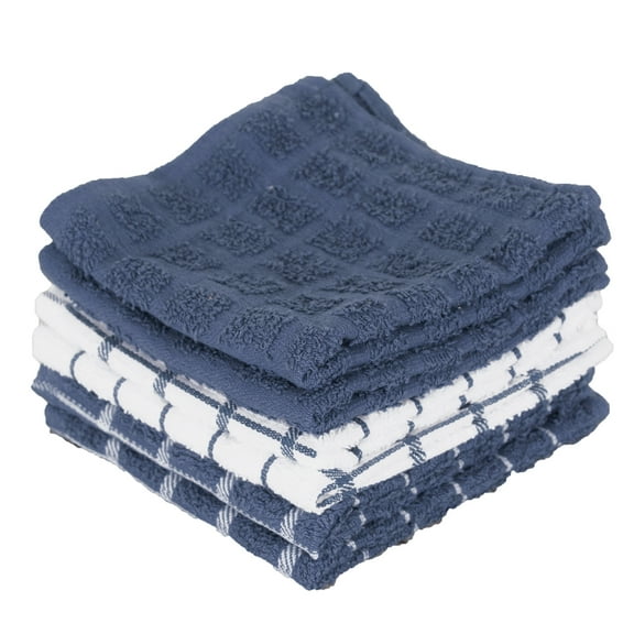 RITZ Terry Check Dish Cloth, Set of Six, Federal Blue