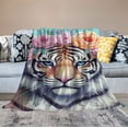 thumbnail image 2 of ONETECH  Tiger with Flowers Blanket Tiger 350gsm Super Soft Plush Throw Blanket for Kids Women Girls Animal Blankets, 2 of 6