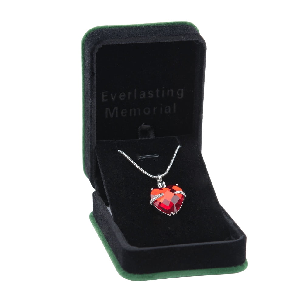 Cremation Urn Necklace For Human Ashes Urn Necklace With Birthstone Crystal Heart Memorial Jewelry with Free Funnel Kit and Velvet Jewelry Box (July)