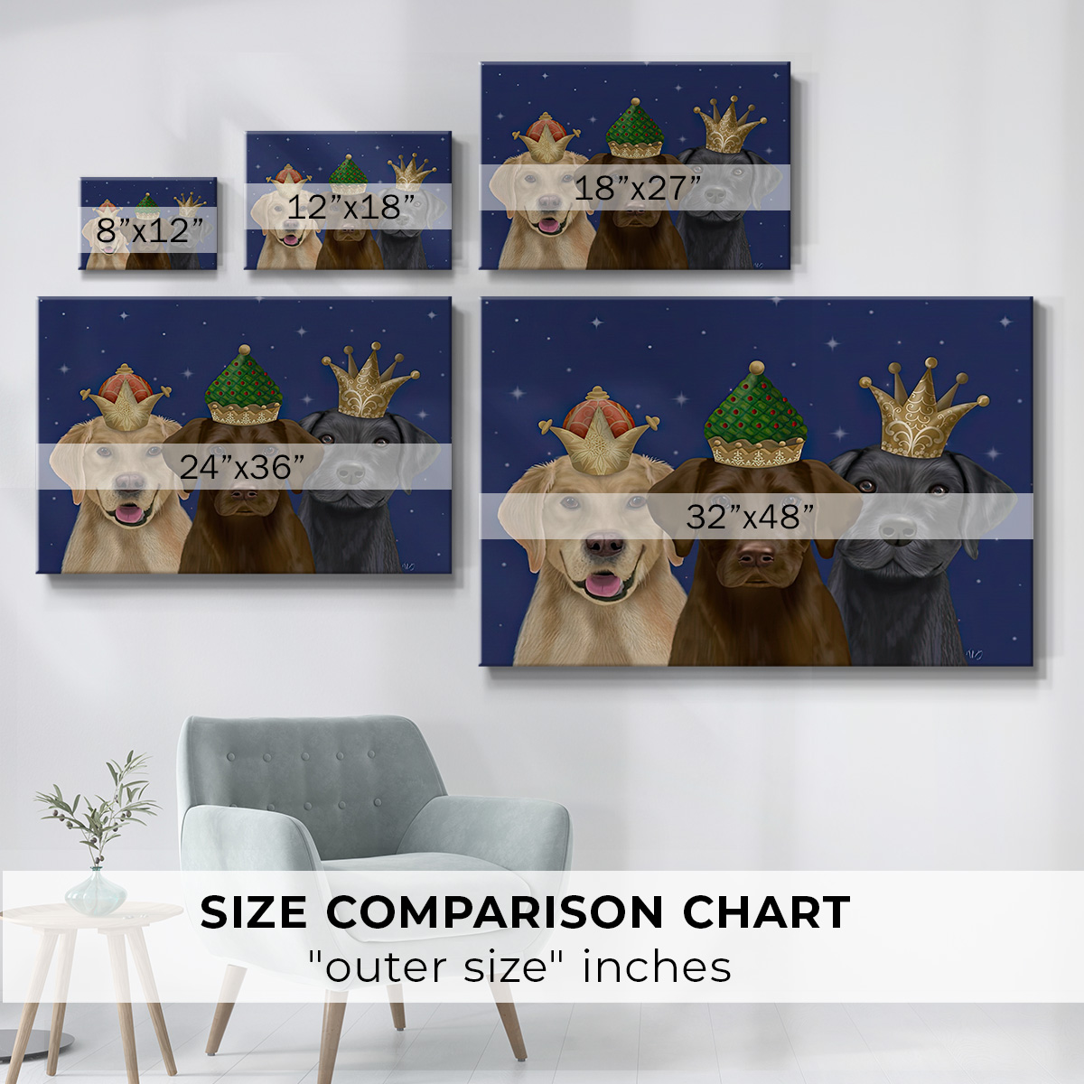 Christmas Labradors, Three Kings- Gallery Wrapped Canvas