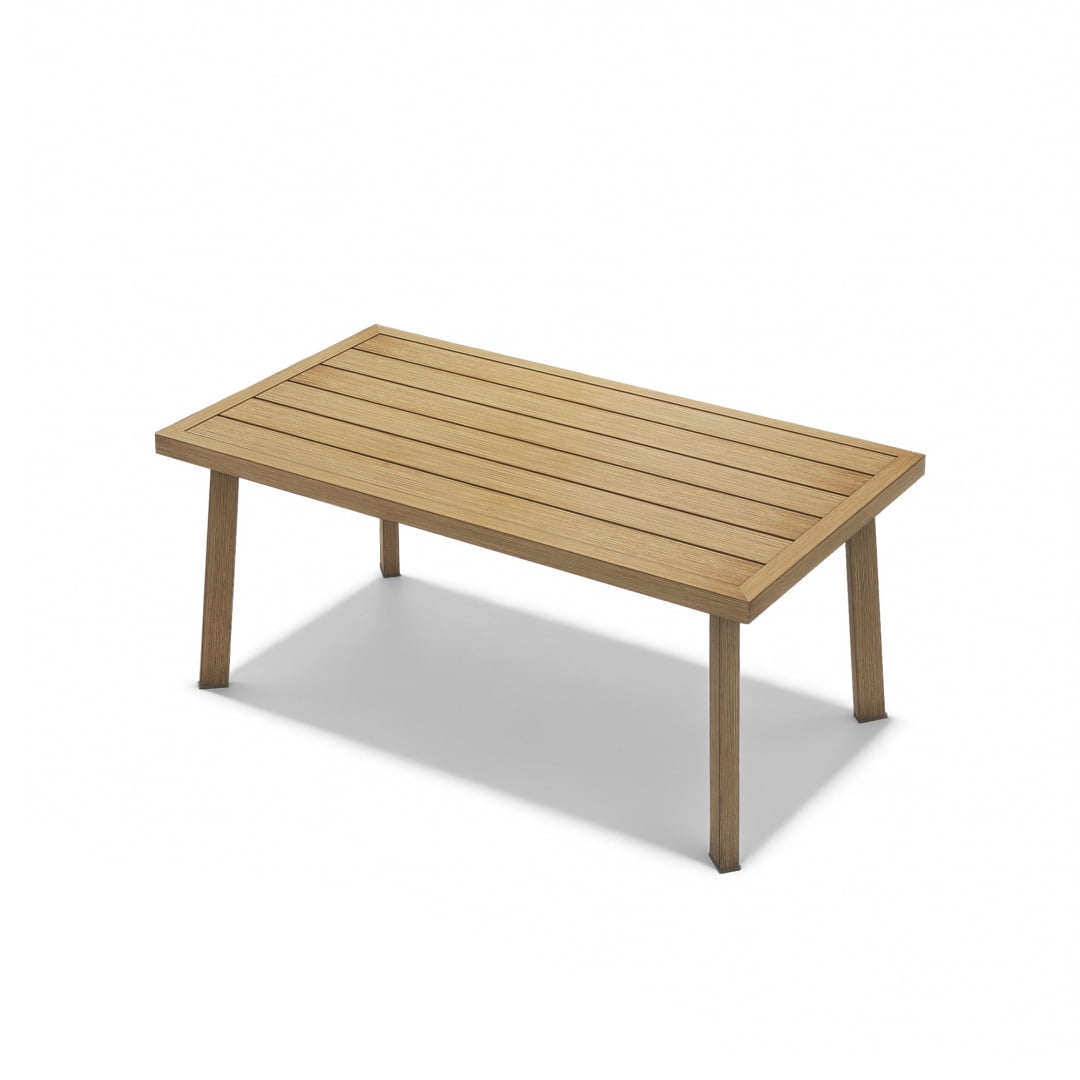 35 in Patio Rectangle Coffee Table with Wood Grain Texture, Teak