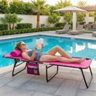 Yardi Yard Patio Foldable Recline Lounge Chair with Adjustable Backrest and Retractable Footrest for Poolside Outdoor Lounging, Pink