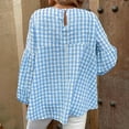 thumbnail image 5 of Aboser Babydoll Shirts for Women Trendy Plaid Tunic Tops Baggy Lantern Sleeve Shirt Oversized Crewneck T-Shirts Flowy Loose Fitted Blouses Blue XXL, 5 of 8