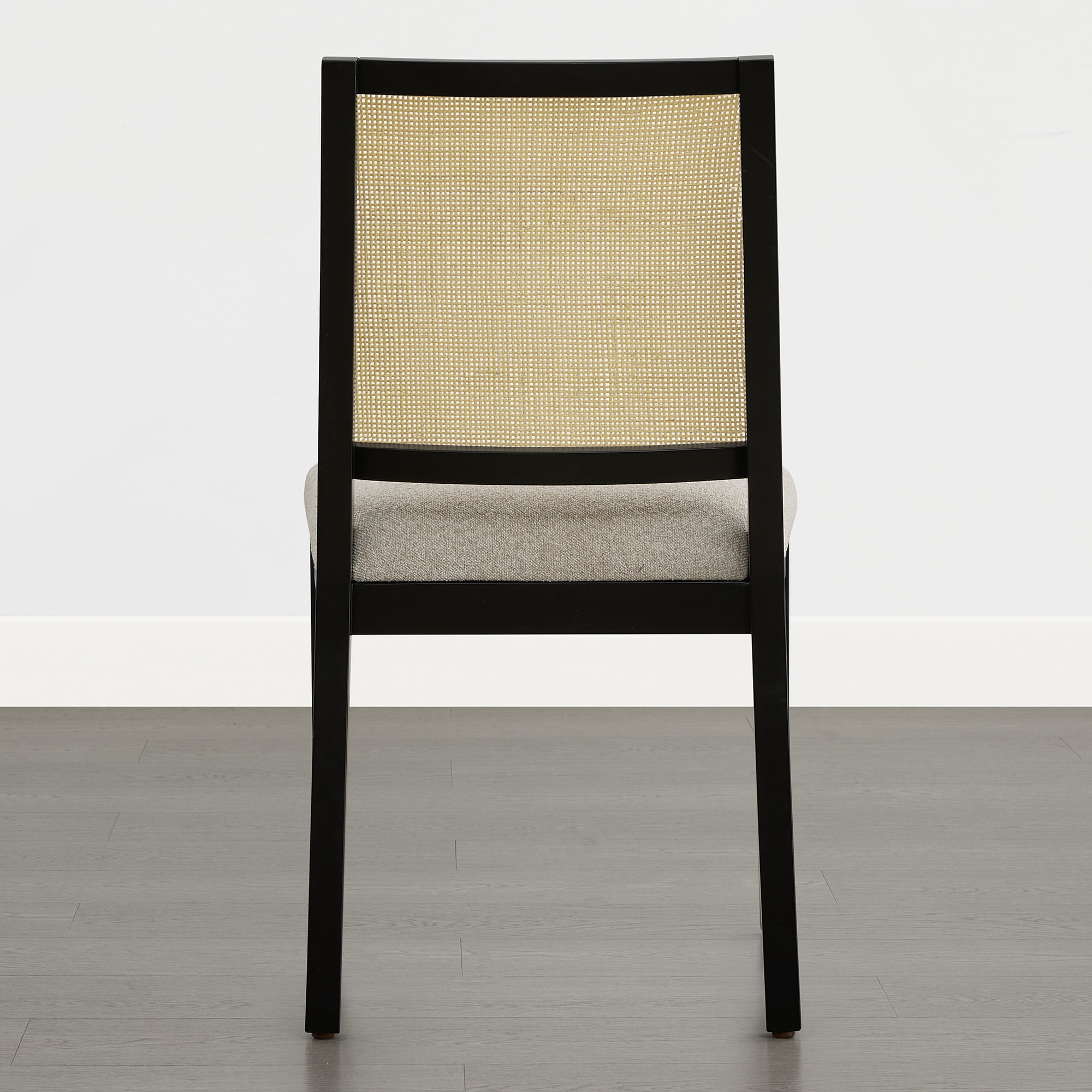 Spruce & Spring Boho Dining Chairs Set of 2 with Hand-Woven Natural Rattan Back, Upholstered Seat & Solid Wood Frame for Dining Room & Kitchen, Oatmeal Fabric