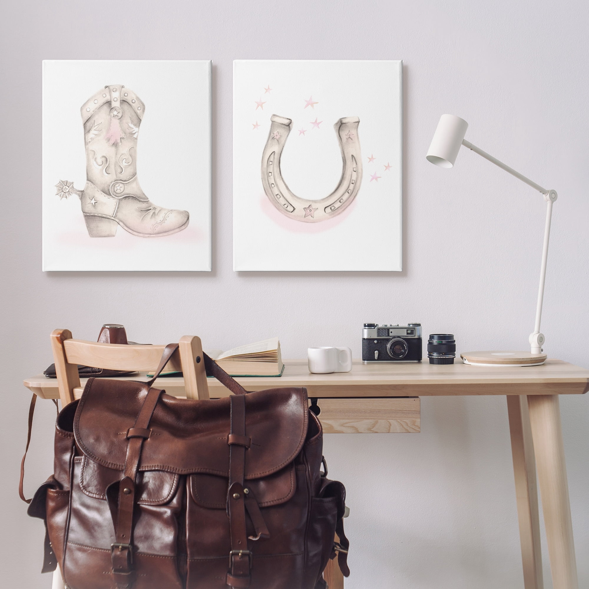 Stupell Industries Cowboy Boot Pink Stars Horseshoe Western Theme Graphic Art Gallery Wrapped Canvas Print Wall Art, Set of 2, Design by Studio Q