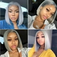 thumbnail image 2 of Grey Lace Bob wig Human Hair Pre Plucked Short Straight Peruvian Virgin Hair 150% Density Bob Wig 13x4 Lace Front Wigs Middle Part for Women, 2 of 6