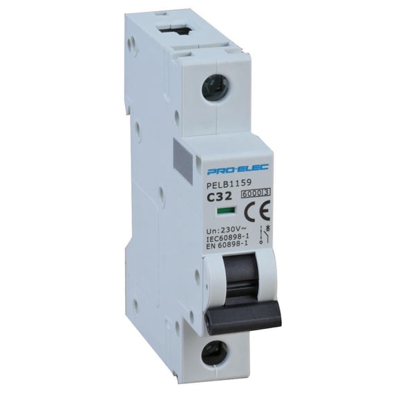 PRO ELEC - 32A Single Pole MCB, C Curve, 6kA
