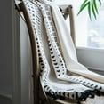 thumbnail image 3 of Nvzi 1 piece black and white geometric printing curtain cotton linen lace kitchen curtain Bohemian style pole through window curtain 59.06 * 78.74 inches, 3 of 5