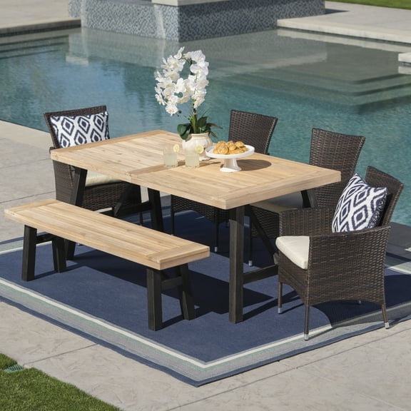 Noble House 6-Piece Wicker Outdoor Patio Dining Set with Cushions, Multibrown/Beige