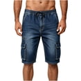 thumbnail image 2 of Mifsaly Mens Jean Cargo Shorts Elastic Waist Drawstring Denim Shorts Fashion Relaxed Fit Casual Summer Wear Clothes with Multi Pockets Blue,XXL, 2 of 5