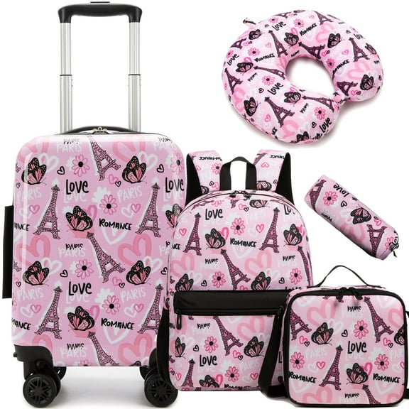 Kids Carry on Luggage Sets for Girls Suitcases with Wheels Hardshell with Travel Neck Pillow School Backpack Airline Approved 16 Inch