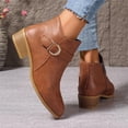 thumbnail image 5 of Willtoo Women’S Leather Buckle Strap Chunky Ankle Boots With Side Zipper Fashion Pointed Toe Stacked Block Low Heel Non Slip Short Boots Working Party Dress Boots Brown, 5 of 6