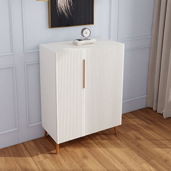 CQSXDA White Sideboard Cabinet With Gold Handles 31.5" Engineered Wood Storage Organizer For Dining Room