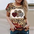 thumbnail image 2 of Jewelreauty Women's Valentine's Day Short Sleeve Shirts Graphic Leopard Pullover Tops Plus Size S-6XL Casual Tee Blouses (3XL, Brown-A), 2 of 7