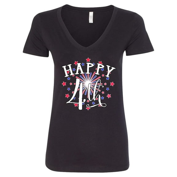 Inktastic Happy 4th Fourth of July Firework Women's V-Neck T-Shirt