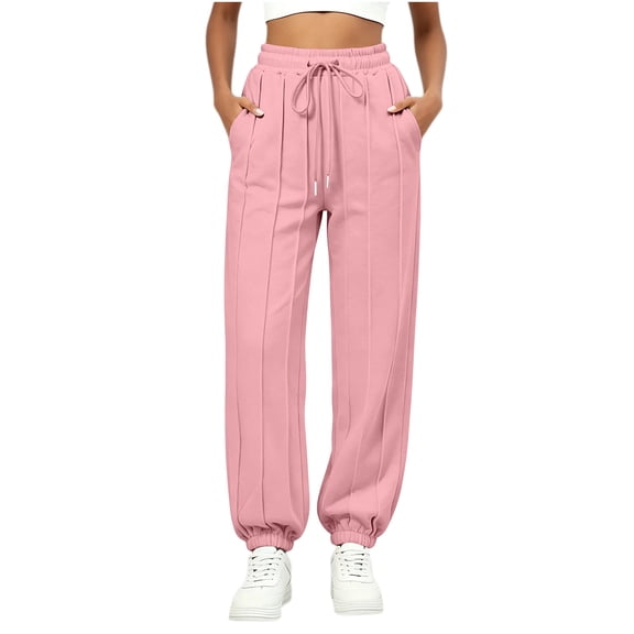 Gealkoca Women's High Waisted Joggers with Pockets – Seam Front Drawstring Sweatpants, Cinch Bottom Running Pants for Gym & Casual Outings