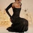 thumbnail image 2 of Jamsmile Women Dress Square Neck Tie Strap Sheer Lace Long Sleeve Maxi Dresses Crochet Shawl Elegant Evening Bodycon Dress, 2 of 9