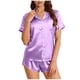 thumbnail image 3 of TaTaai Spring Summer Solid Color Pajama Sets for Women Satin Short Sleeve Shirt Turndown Collar Elastic Shorts 2PC Comfy Casual Sleepwear Lounge Outfits Gift, 3 of 8