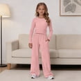 thumbnail image 5 of CPNG Girls 2 Piece Outfit Set Solid Color Long Sleeve Slim Top and Matching Wide Leg Lightweight Casual Sweatsuit Set, 5 of 9