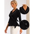 thumbnail image 2 of Peplum Top para mujer con cuello de solapa y muesca en la cintura Negro XS, 2 of 5