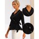 thumbnail image 2 of Peplum Top para mujer con cuello de solapa y muesca en la cintura Negro XS, 2 of 5