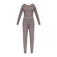 thumbnail image 6 of Women's Casual Two Piece Set, Slim Fit U Neck Long Sleeve Top and Wide Leg Pants, Elastic Drawstring Waist Set, Sporty Matching Outfit, Athleisure Set Grey XL, 6 of 8