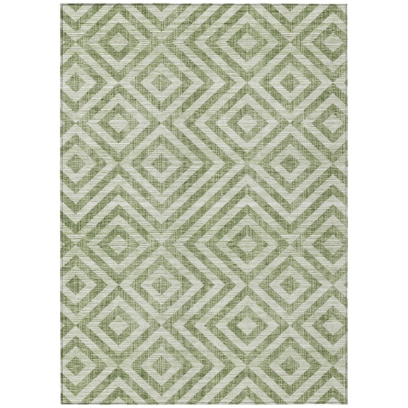 HomeRoots 583706 9 x 12 ft. Geometric Washable Indoor & Outdoor Rectangle Area Rug, Green & Beige