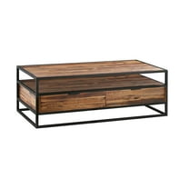 HomeRoots 50" Brown And Black Solid Wood And Metal Coffee Table