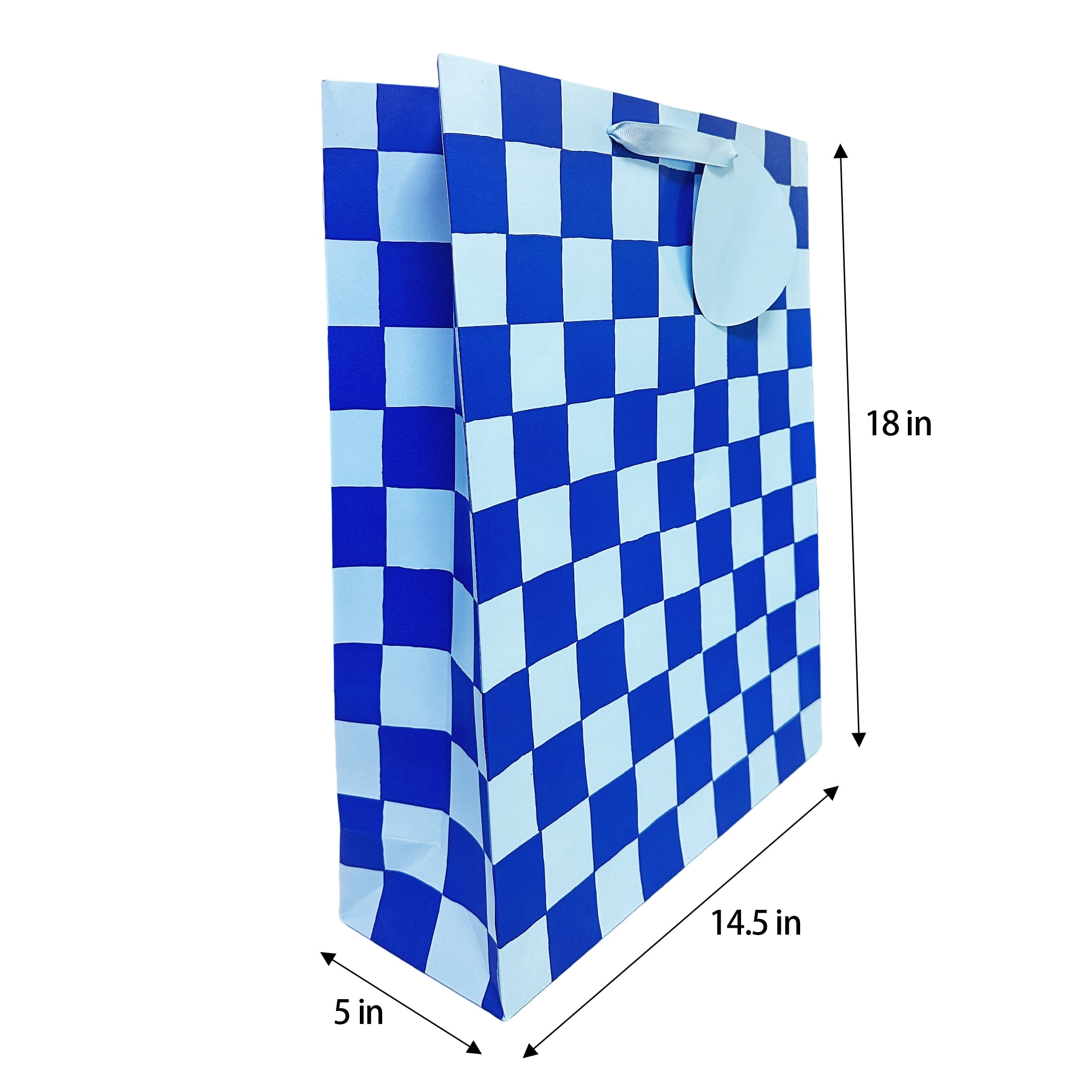Jumbo Blue Check  Paper Gift Bag,14.5" x 5" x 18",By Way To Celebrate