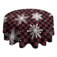 thumbnail image 4 of Red and Black Checkered Christmas Snowflake Pattern Round Tablecloth 60"x60",Wrinkle Wipeable Table Cloth for Kitchen Dining Room Picnic Patio Party, 4 of 6